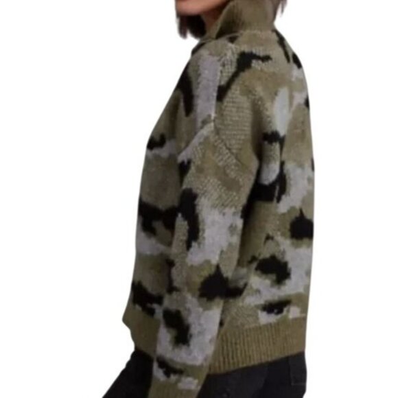 Anthropologie Ferne Quarter-Zip Knit Pullover Sweater Top Camouflage M - Picture 2 of 13